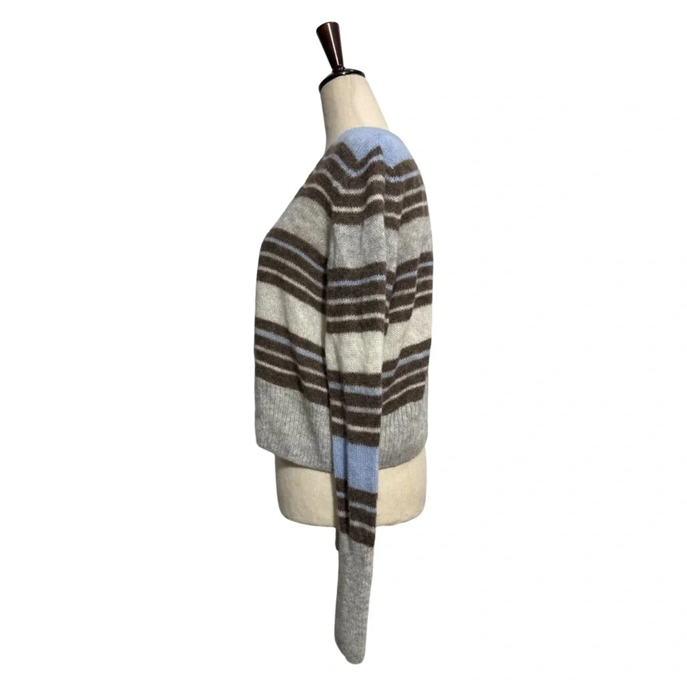 Free People • Kinsley Striped Cropped Cardigan Blue Brown M ASO Mariana Foster